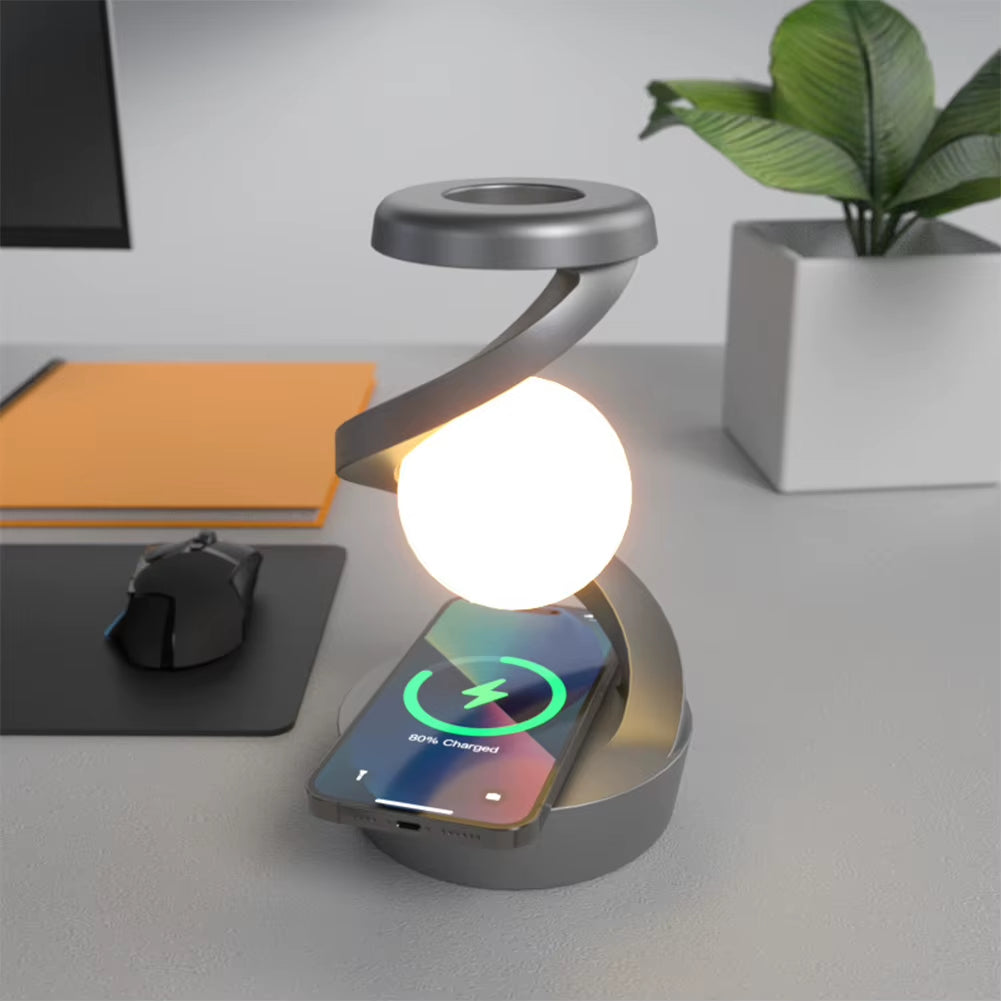 AuraGlow Levita: Floating RGB Lamp with Wireless Charging